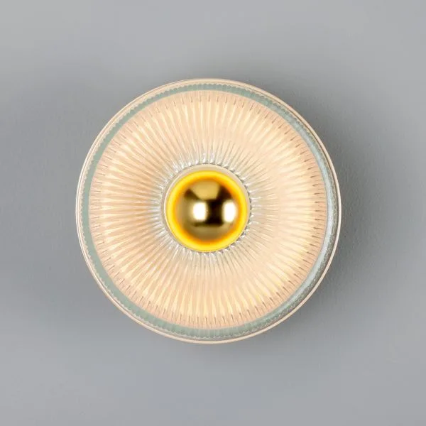 Eclipse Coloured Brass and Holophane Glass Dish Wall Light Holophane & Prismatic Wall Lights Great Lighting UK Ltd